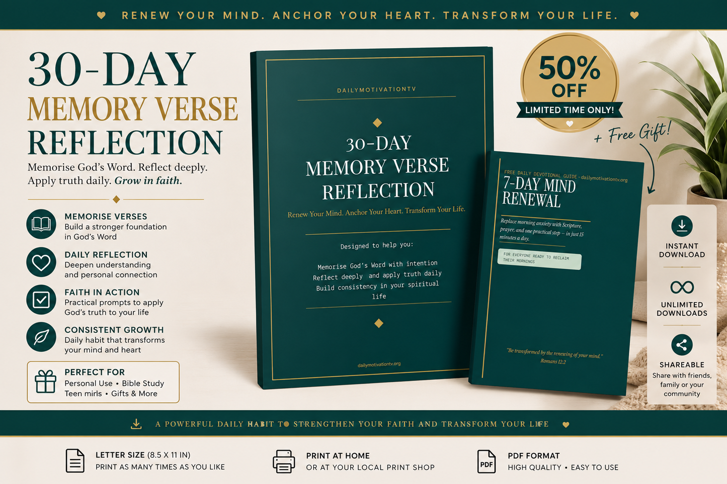 30 Day Memory Verse Scripture Journal — Printable PDF / Digital