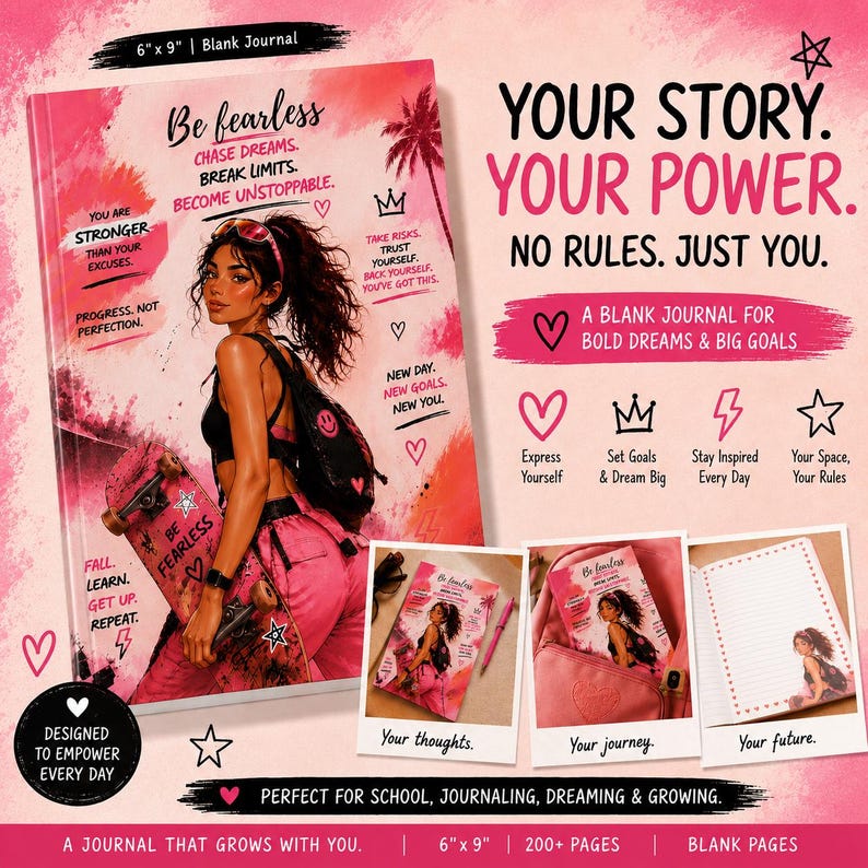 Cute Pink Journal for Teen Girls Be Fearless cover