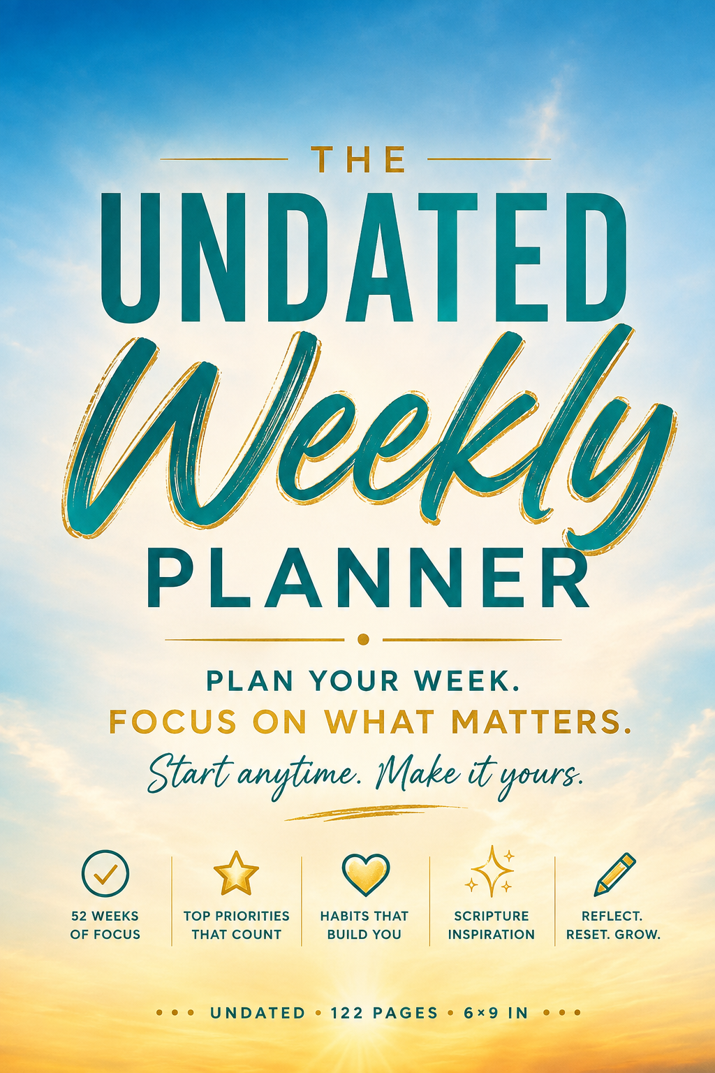 Undated Weekly Planner | 52-Week Christian Planner with Priorities, Habit Tracker & Scripture Inspiration – Full Color, 6×9
