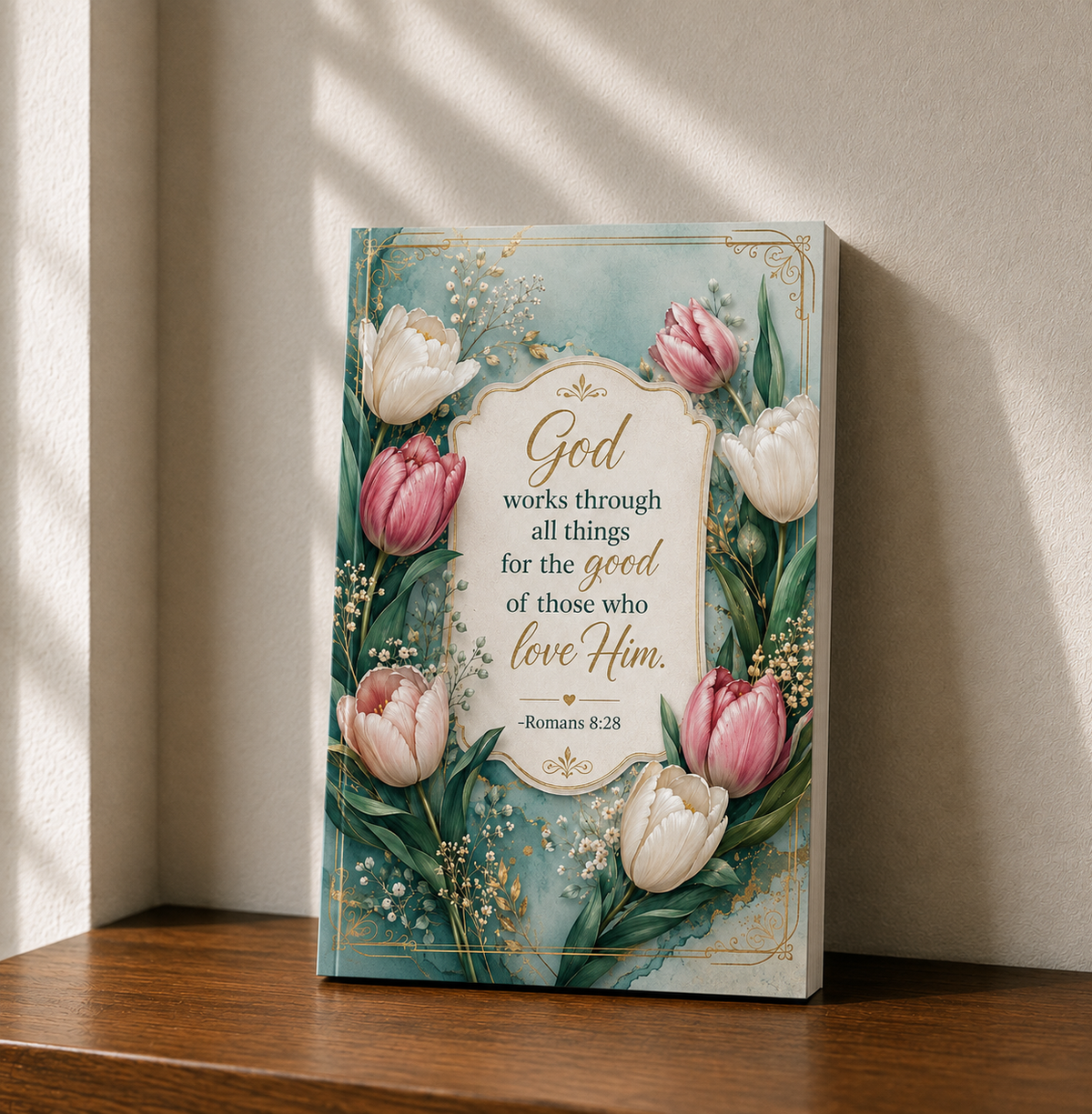 Romans 8:28 Christian Journal for Women | “God Works All Things for Good” Floral Faith Journal – 6×9 Softcover or Hardcover Gift