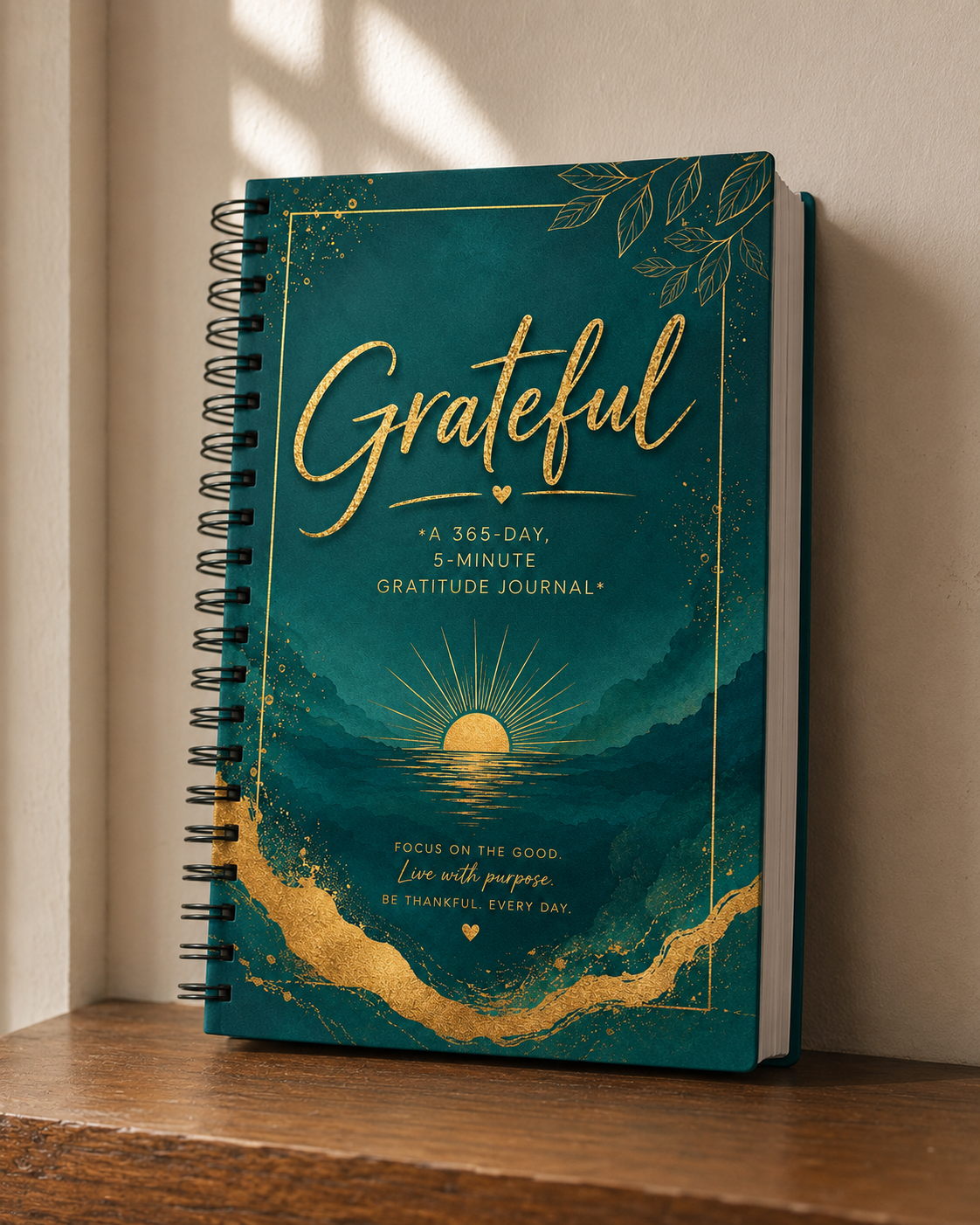 Grateful: 365-Day Gratitude Journal | 5-Minute Daily Guided Journal, Start Anytime – Spiral Bound 6×9