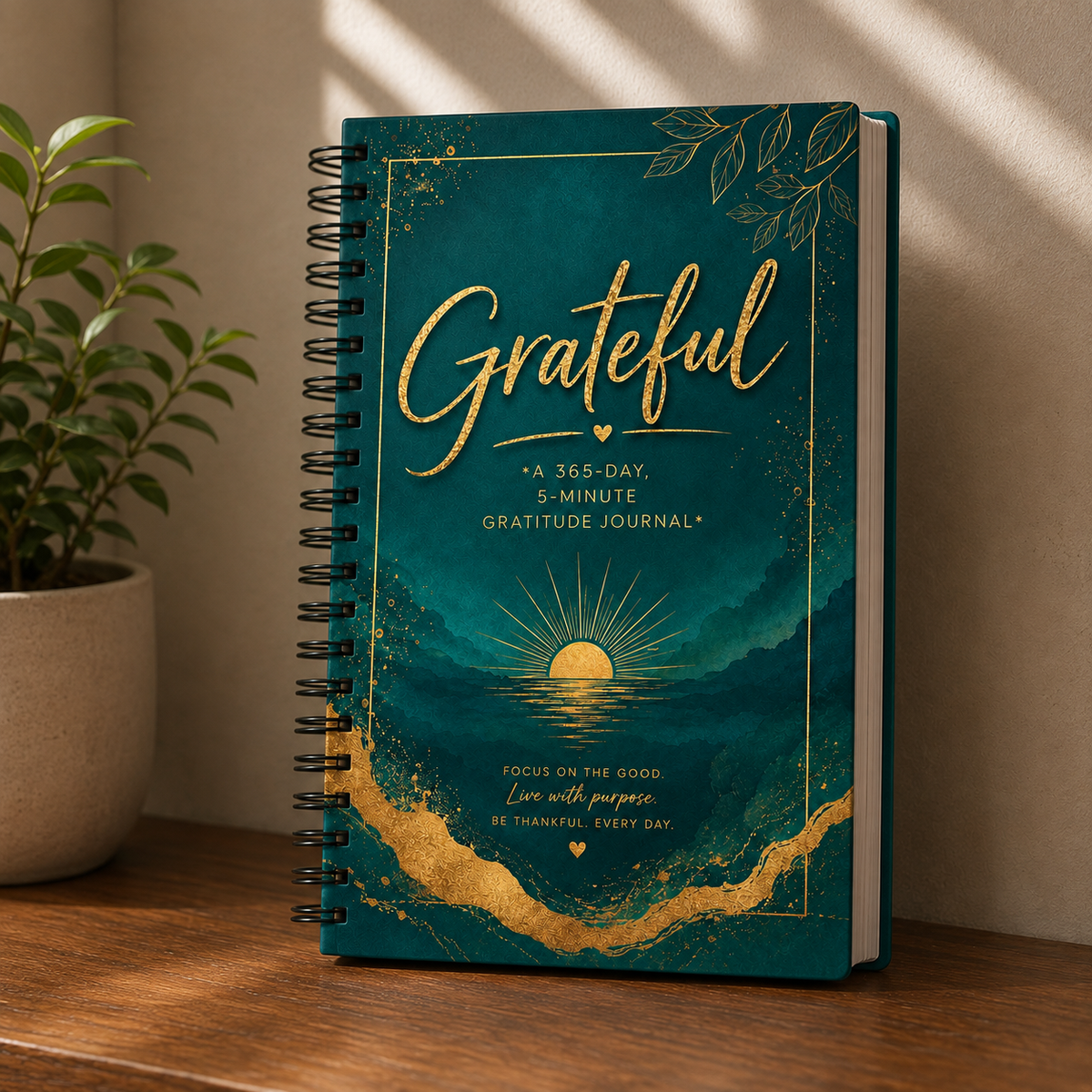 Grateful: 365-Day Gratitude Journal | 5-Minute Daily Guided Journal, Start Anytime – Spiral Bound 6×9