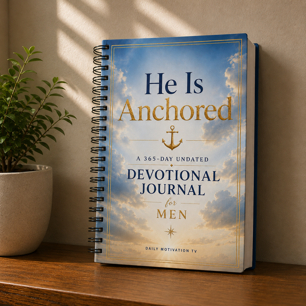 He Is Anchored | 365-Day Devotional Journal for Men – Undated KJV Scripture, Prayer & Reflection Journal | 6×9 Lay-Flat Spiral Bound