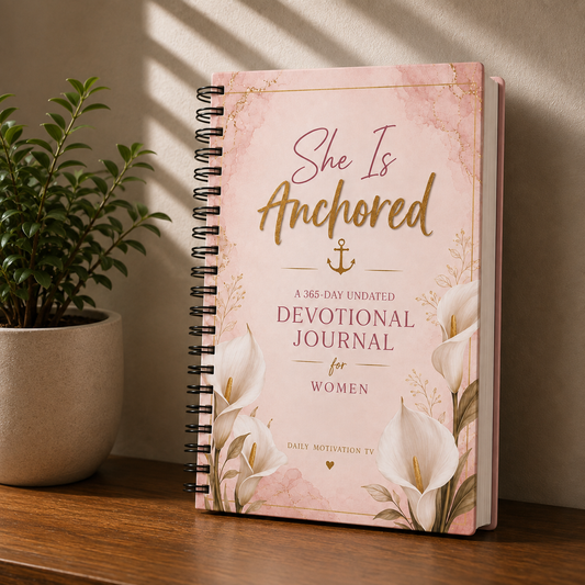 She Is Anchored | 365-Day Devotional Journal for Women – Undated KJV Scripture, Prayer & Reflection Journal | 6×9 Lay-Flat Spiral Bound