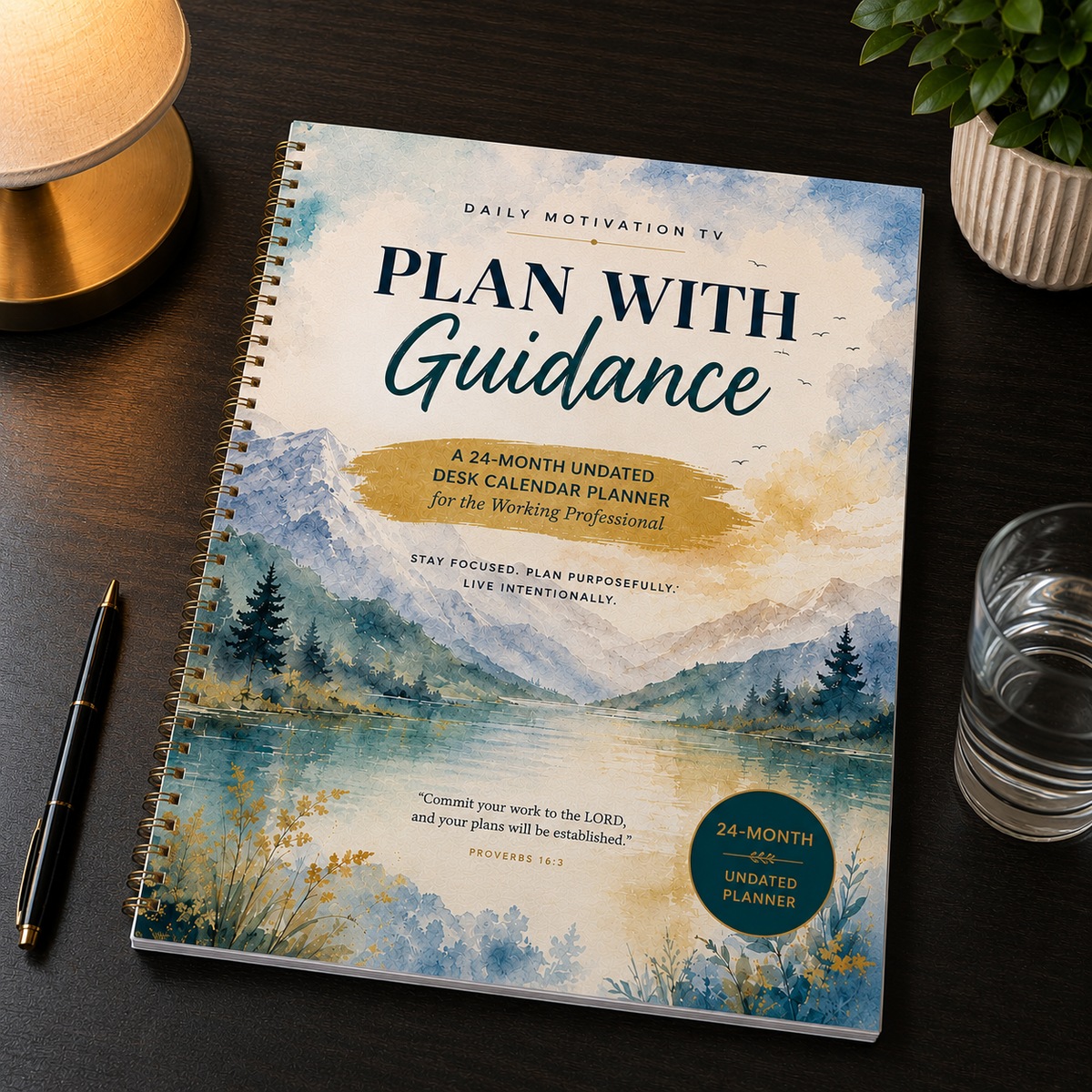 Plan With Guidance – 12 or 24-Month Undated Professional Planner | Faith-Based Lay-Flat Desk Planner