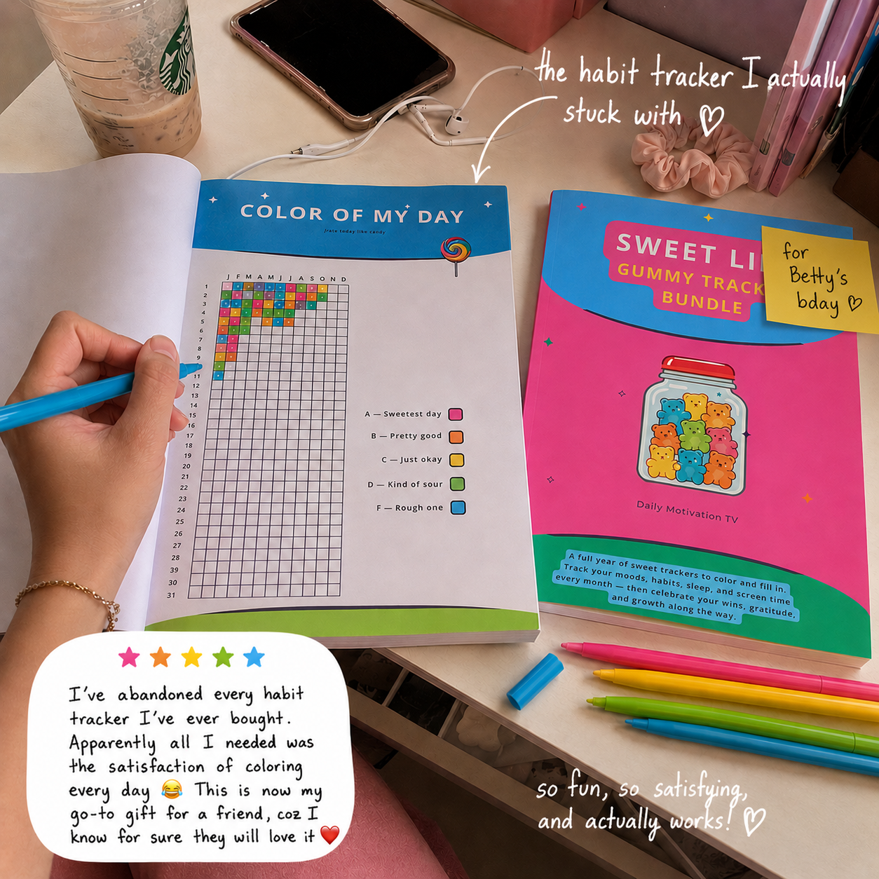 Sweet Life Gummy Tracker — Full Year Cute Candy Aesthetic Planner for Girls - Softbound Paperback