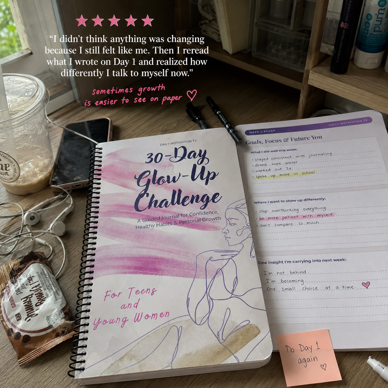 30 Day Glow Up Challenge Journal — for Teens & Women