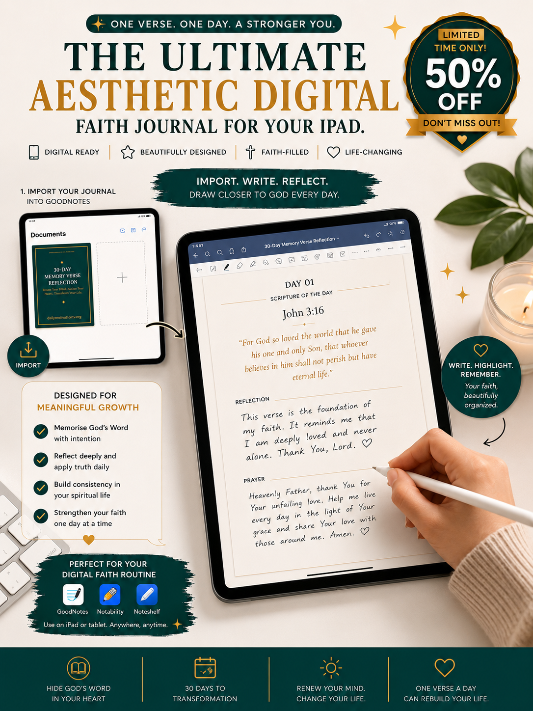 30 Day Memory Verse Scripture Journal — Printable PDF / Digital