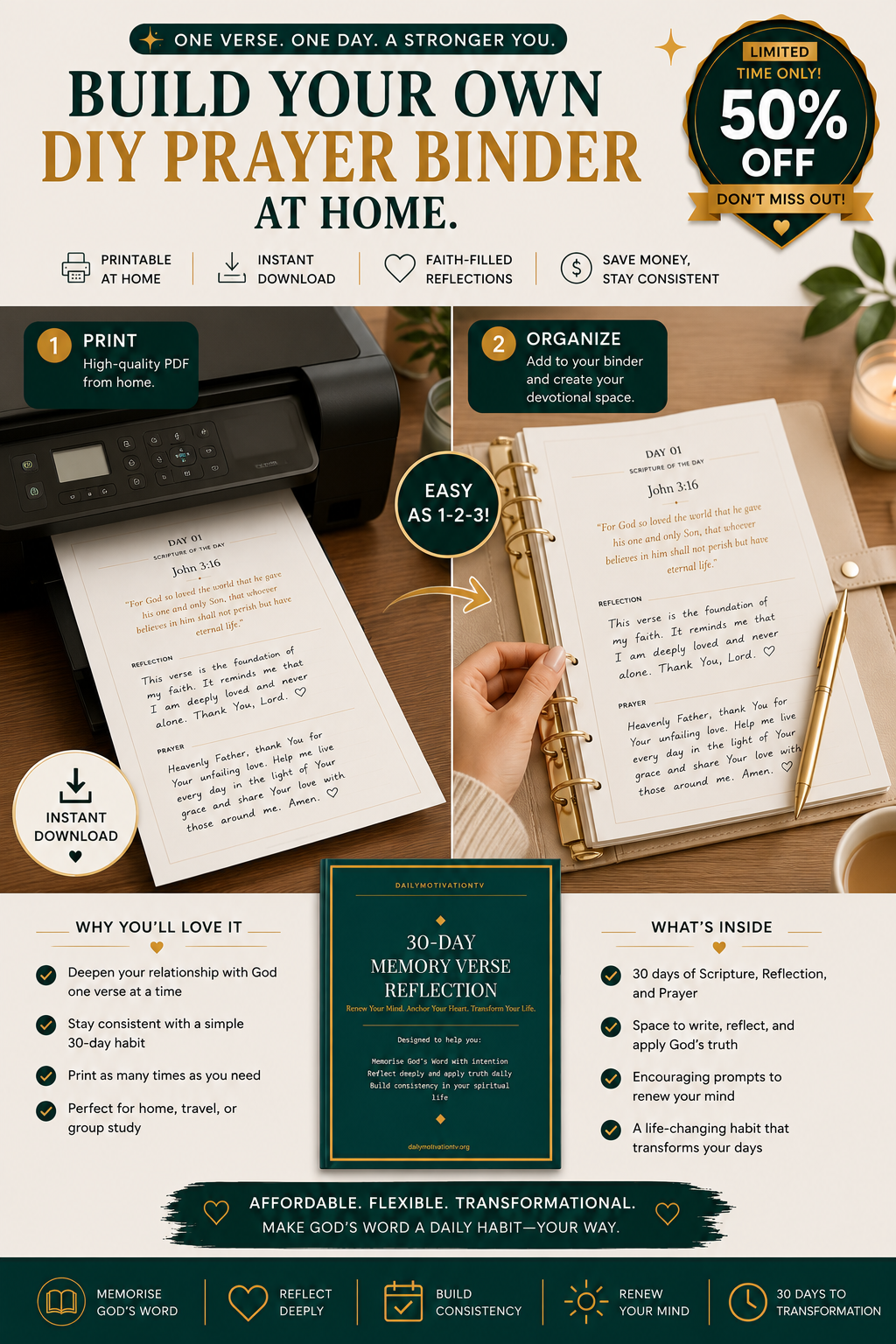 30 Day Memory Verse Scripture Journal — Printable PDF / Digital
