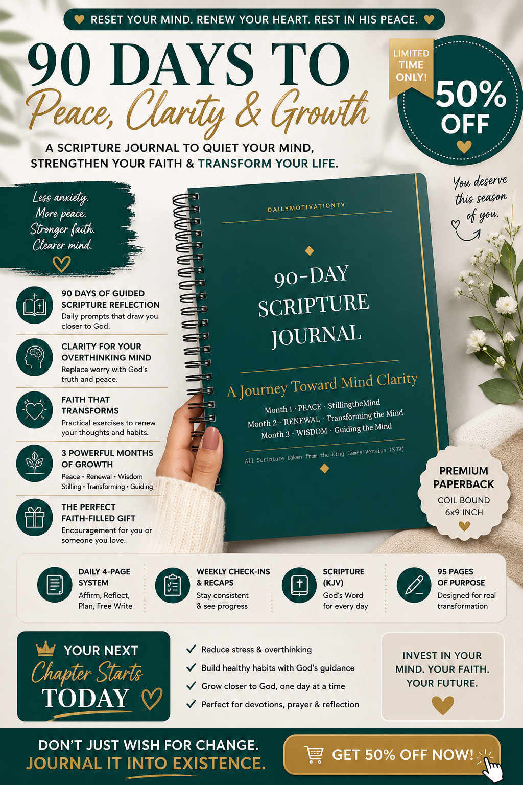 90-Day Scripture Journal — Original Version, Healing Devotional Workbook - Spiral Bound