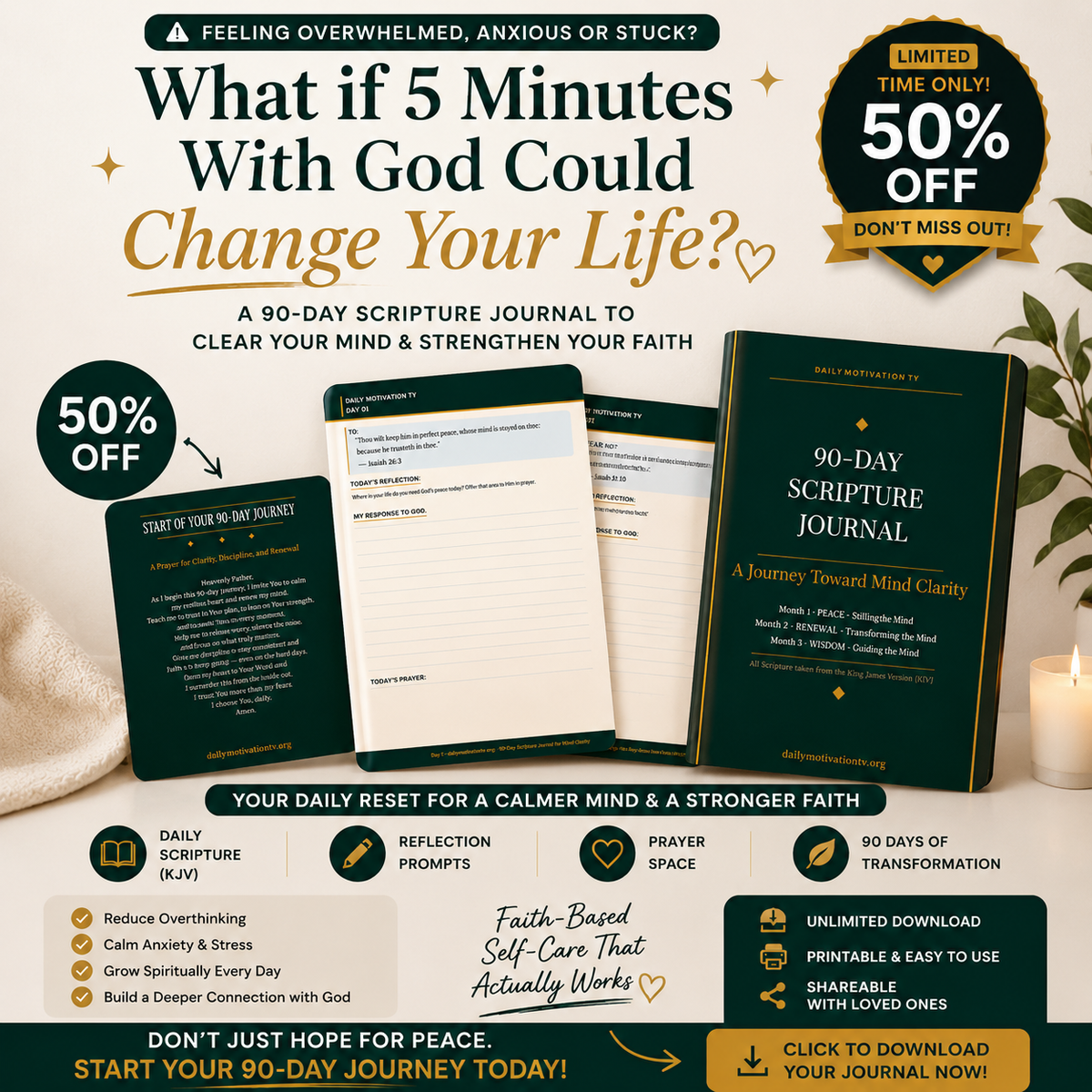 90-Day Scripture Journal — Premium Christian Anxiety Journal - Printable PDF / Digital