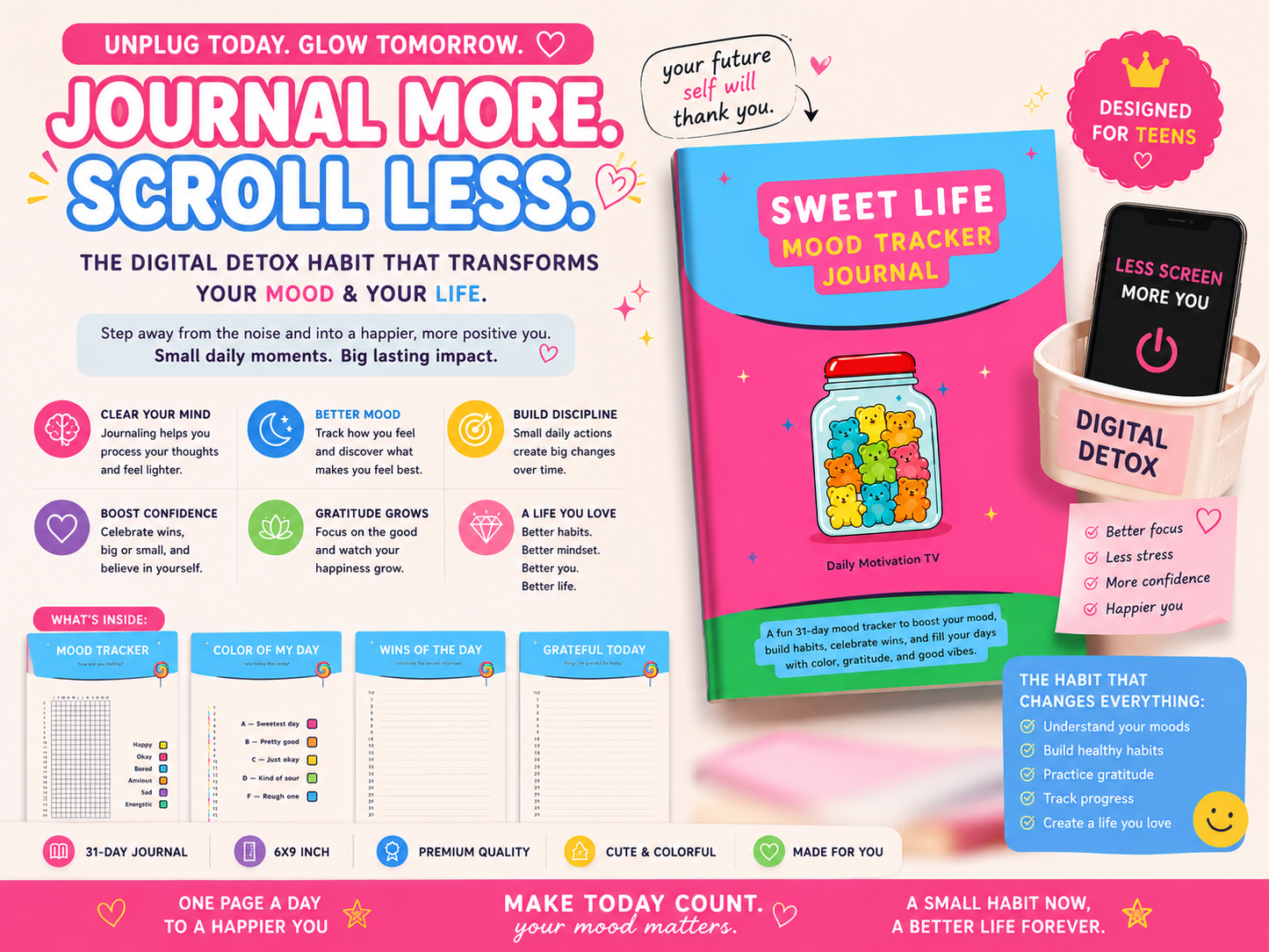 Sweet Life Gummy Tracker — Full Year Cute Candy Aesthetic Planner for Girls - Softbound Paperback
