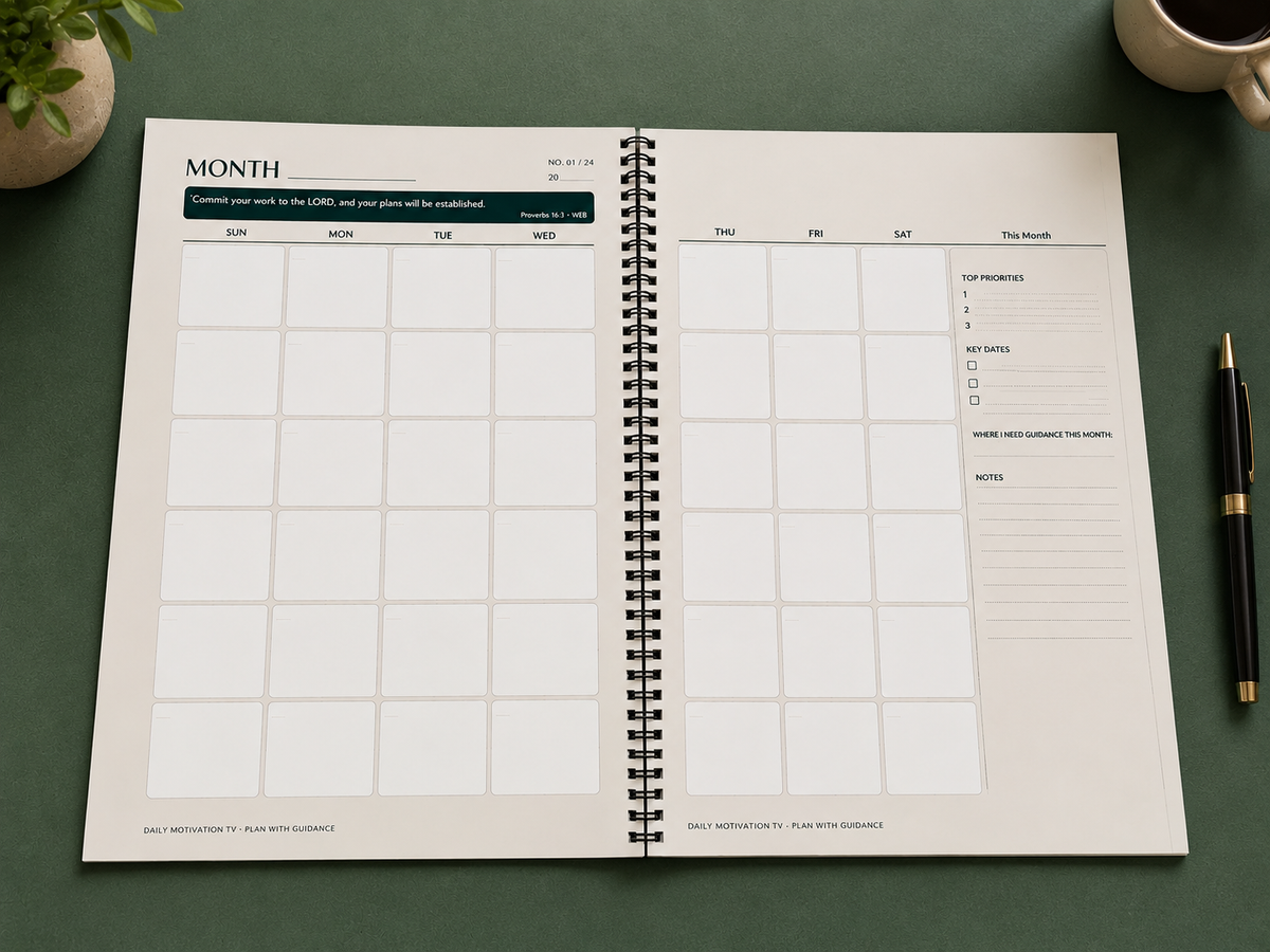 Plan With Guidance – 12 or 24-Month Undated Professional Planner | Faith-Based Lay-Flat Desk Planner