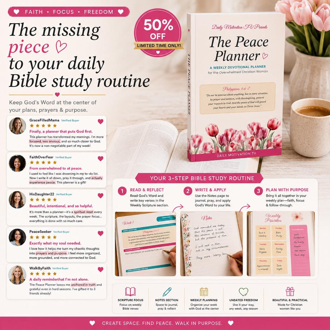 The Peace Planner - Christian Devotional Planner cover with pink tulips