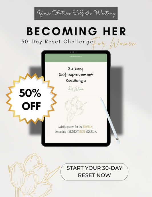 Becoming Her 30-Day Reset Challenge tablet display with tulip line drawing