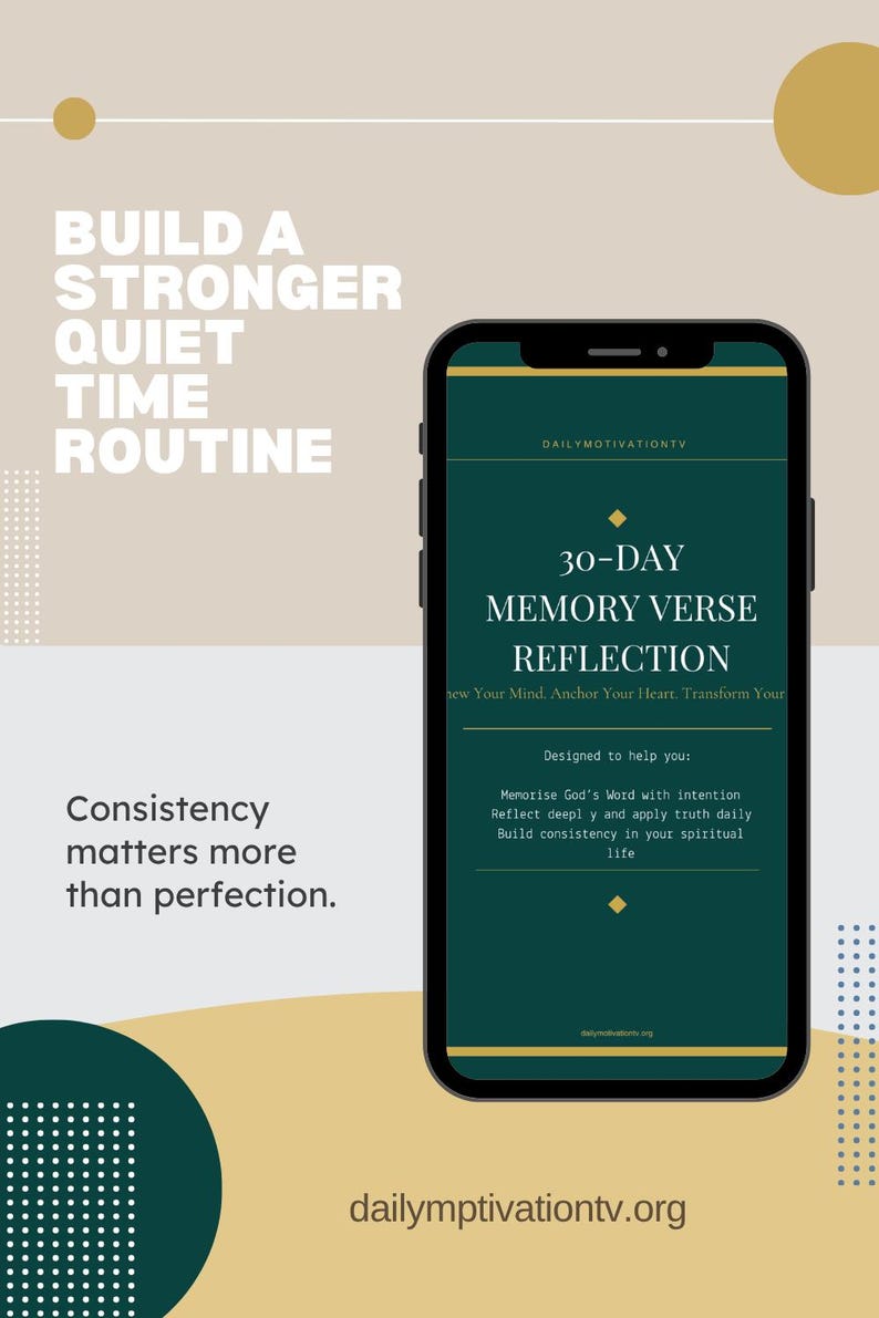 Smartphone displaying 30-Day Memory Verse Reflection build a stronger quiet time routine