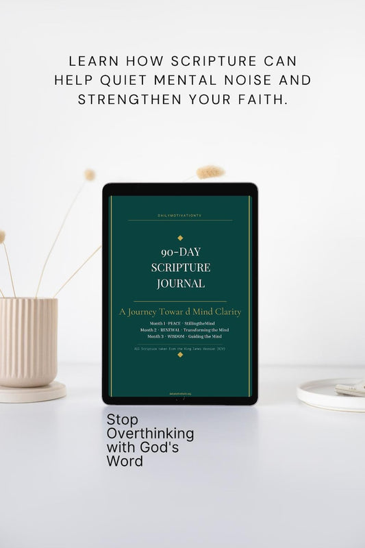 90 Day Scripture Journal Month 1 Peace Month 2 Renewal Month 3 Wisdom KJV tablet display