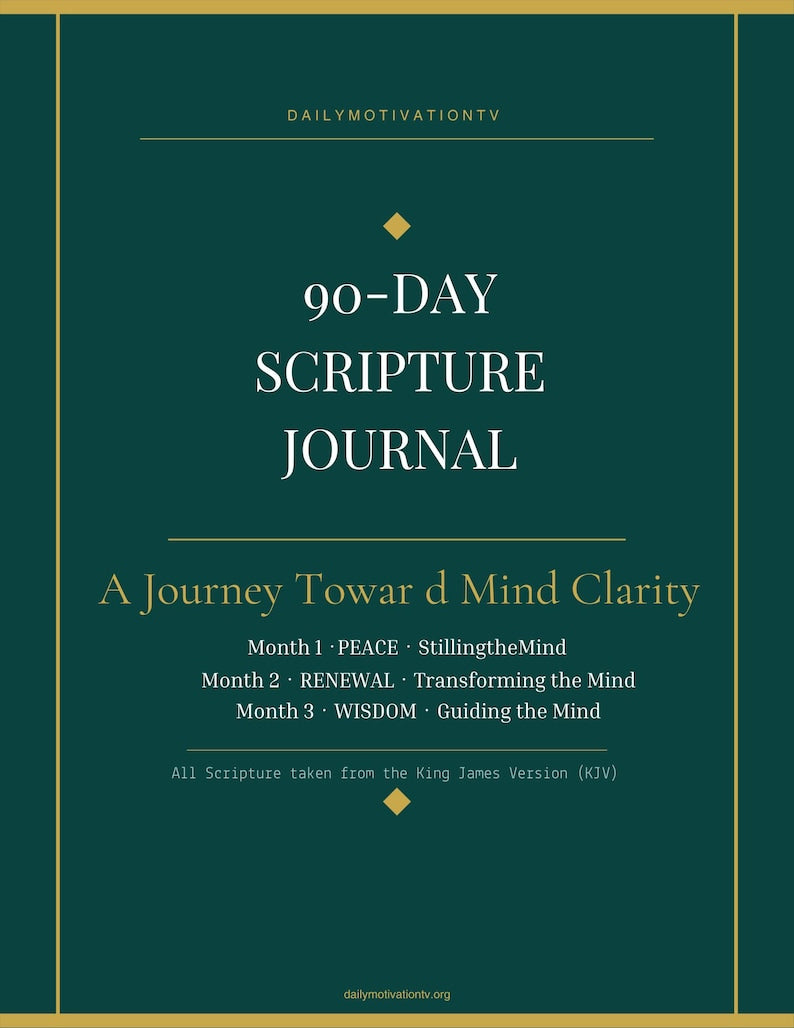 90 Day Scripture Journal dark green cover with gold text DailyMotivationTV KJV