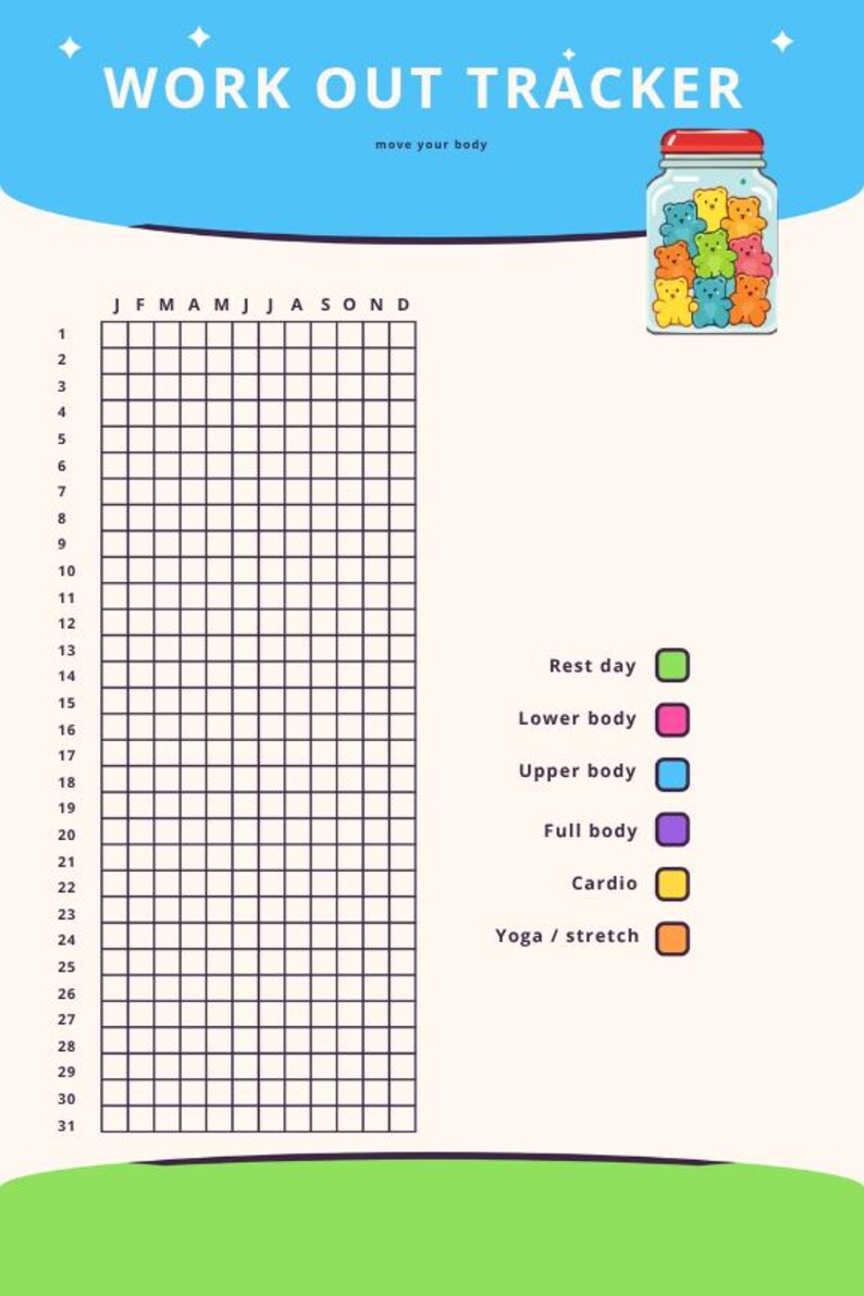 Workout tracker with gummy bear jar illustration