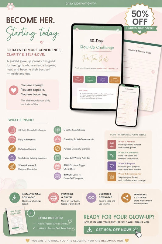30 Day Glow Up Challenge for Teen Girls confidence journal cover