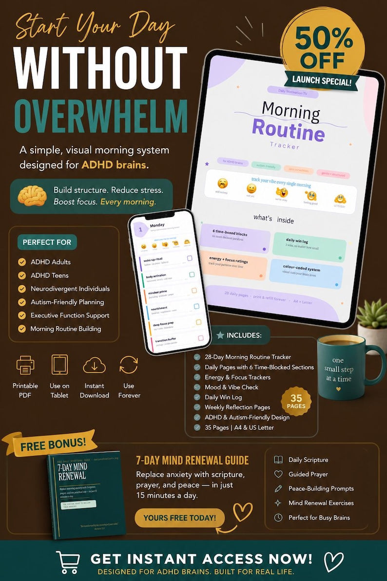 ADHD Morning Routine Tracker 28-day system tablet and smartphone display