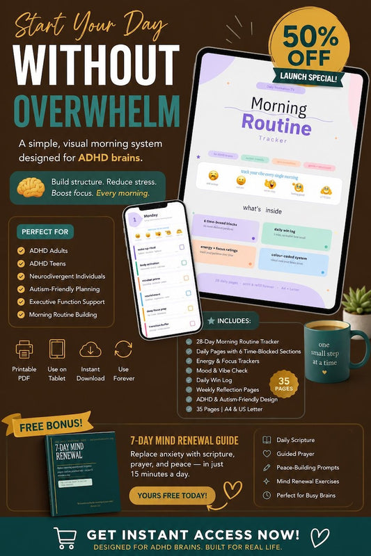 ADHD Morning Routine Tracker 28-day system tablet and smartphone display