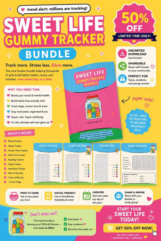 Sweet Life Gummy Tracker Bundle cover with pink jar of gummy bears