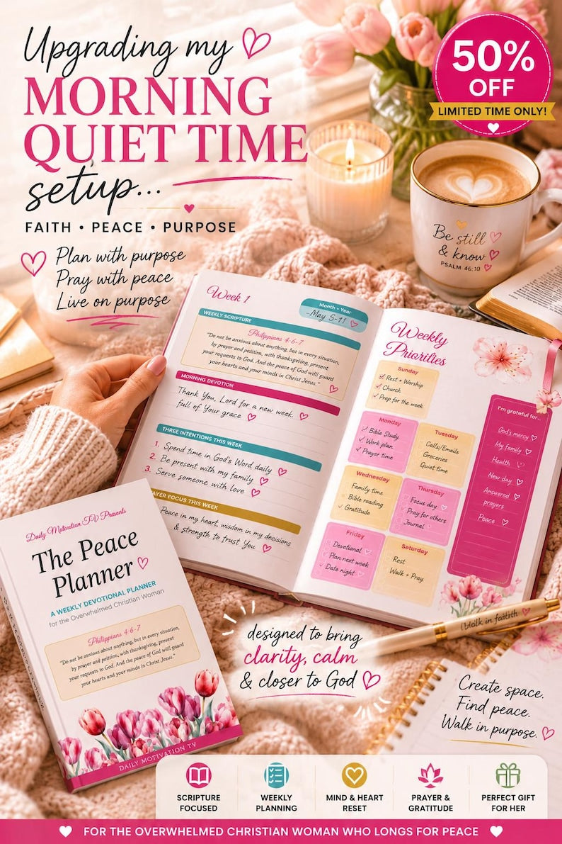 The Peace Planner open showing weekly scripture and priorities