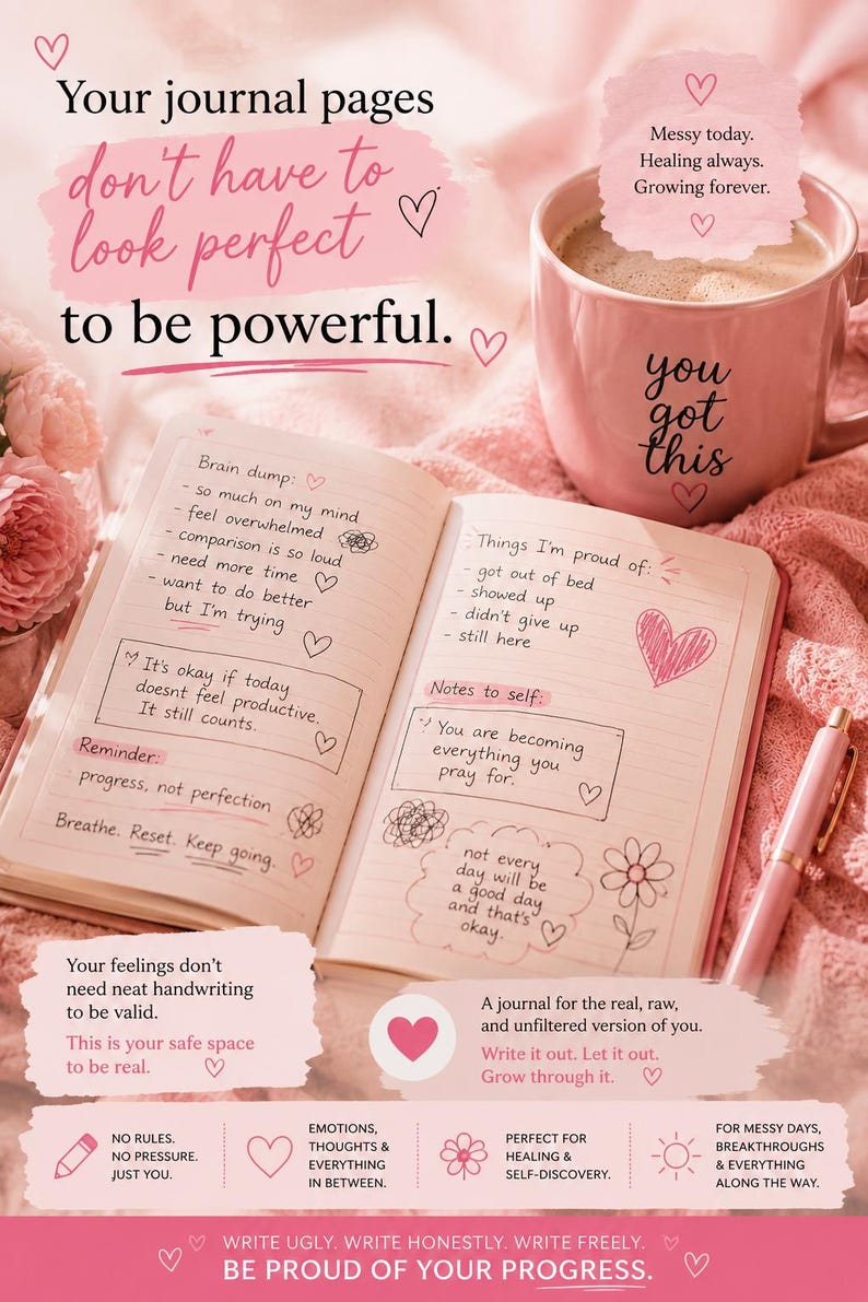 Self Love Journal open with handwritten brain dump notes