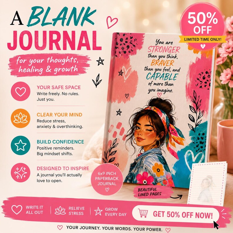 Glow Up Era Journal colorful cover with affirmation text