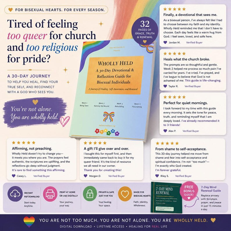 Wholly Held devotional and reflection guide advertisement with book cover and reviews