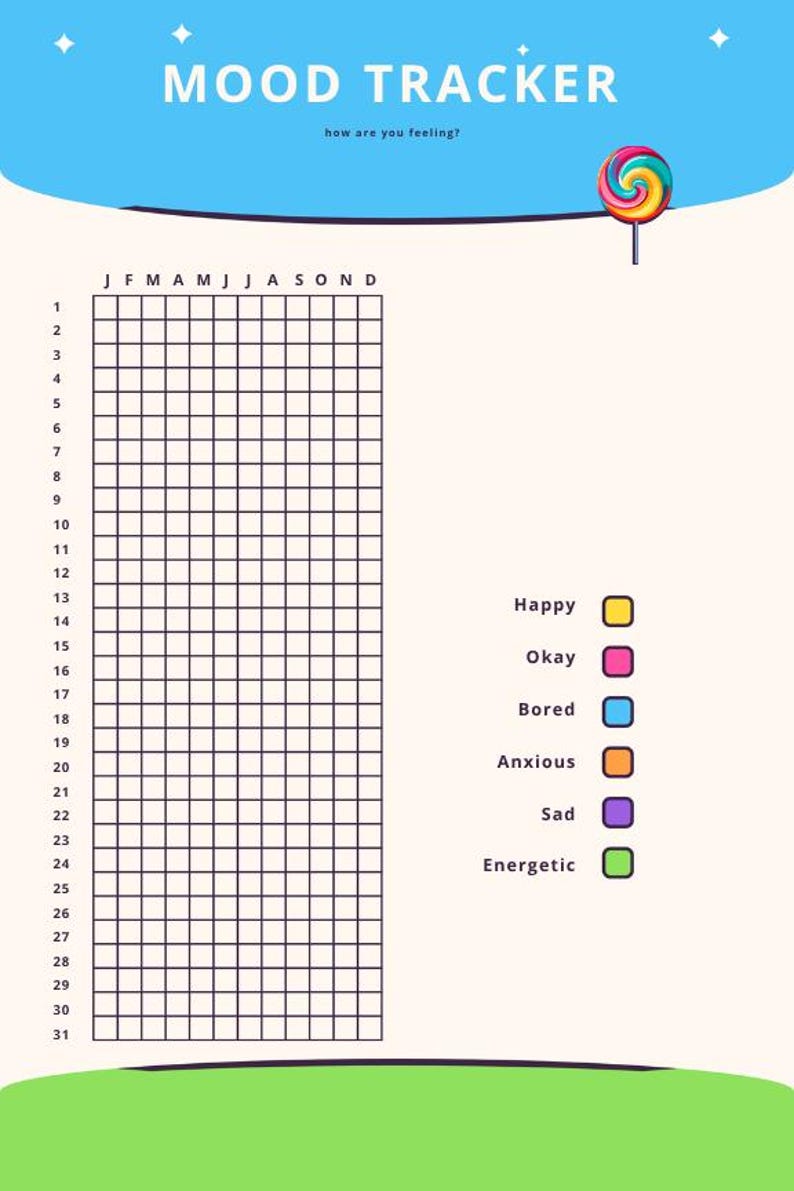 Mood tracker with colorful lollipop graphic