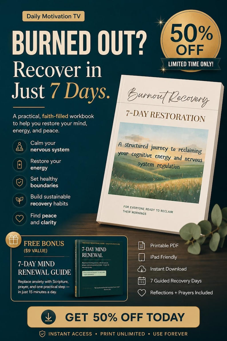 Burnout Recovery 7-Day Restoration workbook with bonus mind renewal guide