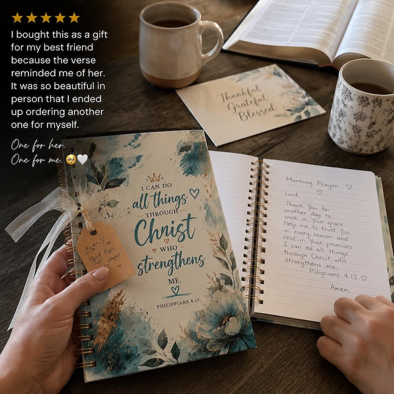 Christian Prayer Journal Philippians 4:13 floral cover design