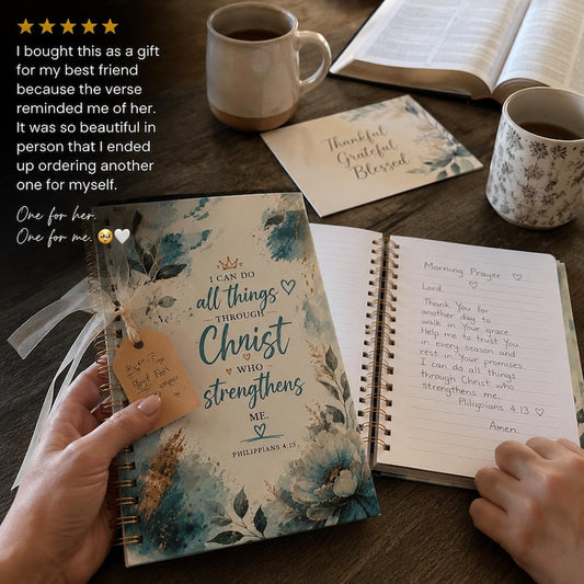 Christian Prayer Journal Philippians 4:13 floral cover design